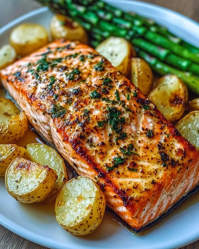 Delicious Pan-Seared Salmon with Roasted Potatoes and Asparagus