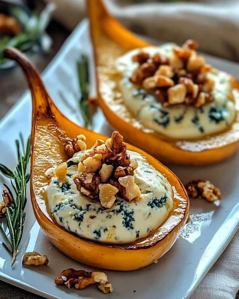 Baked Pears with Blue Cheese and Caramelized Walnuts