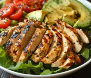 5 Easy summer dinners with grilled chicken avocado salad on a plate
