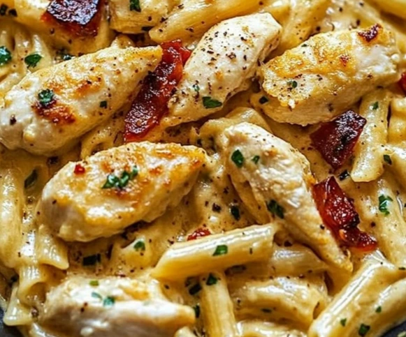 Step-by-step Tuscan chicken pasta cooking process