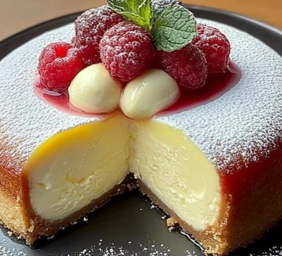 Heavenly Baked Cheesecake with Raspberries and White Chocolate