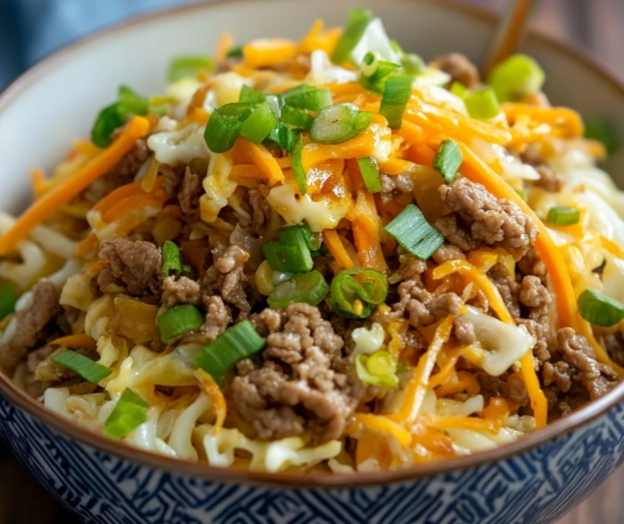 Low carb meals like egg roll in a bowl with cabbage and pork
