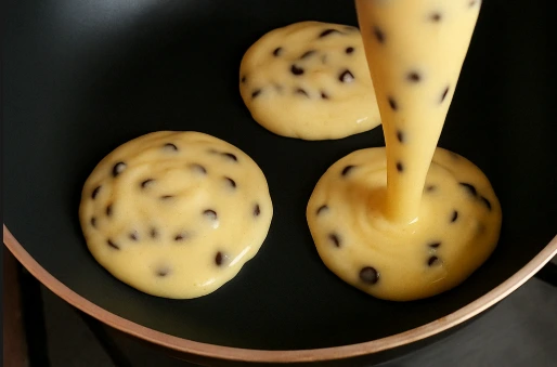 mini-pancake-bites-cooking.jpg" alt="Mini Chocolate Chip Pancake Bites cooking in skillet