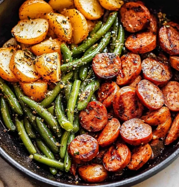 Dinner Idea: Smoked Sausage with Potatoes and Green Beans One Pot Meal