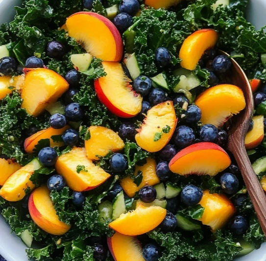 Summer Peach and Blueberry Kale Salad
