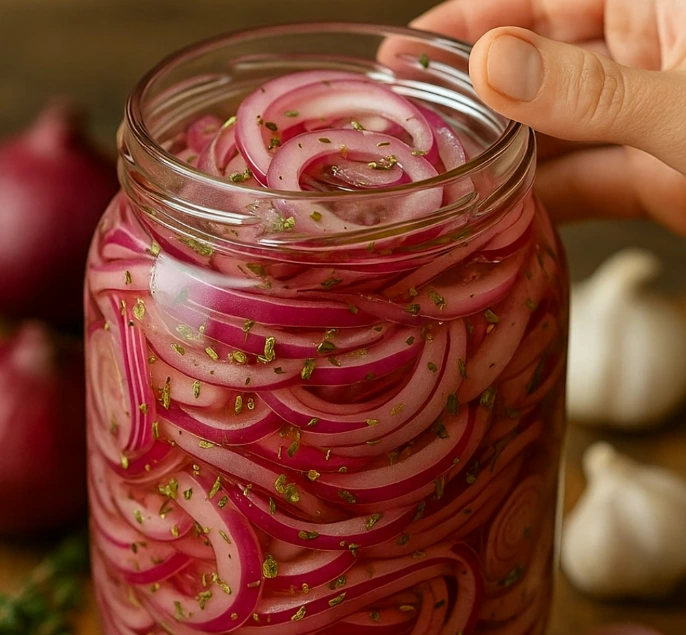 Fresh red onions sliced for pickled red onions recipe
