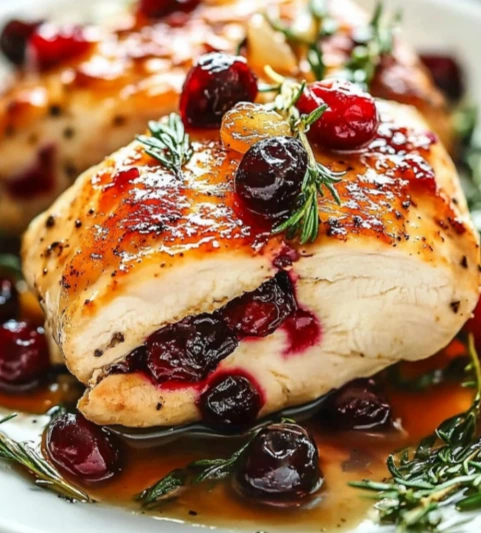 Stuffed chicken breast with cranberry and spinach served for Christmas dinner