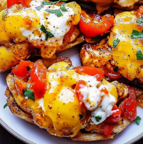 Cajun Chicken with Bell Peppers in skillet, top-down view