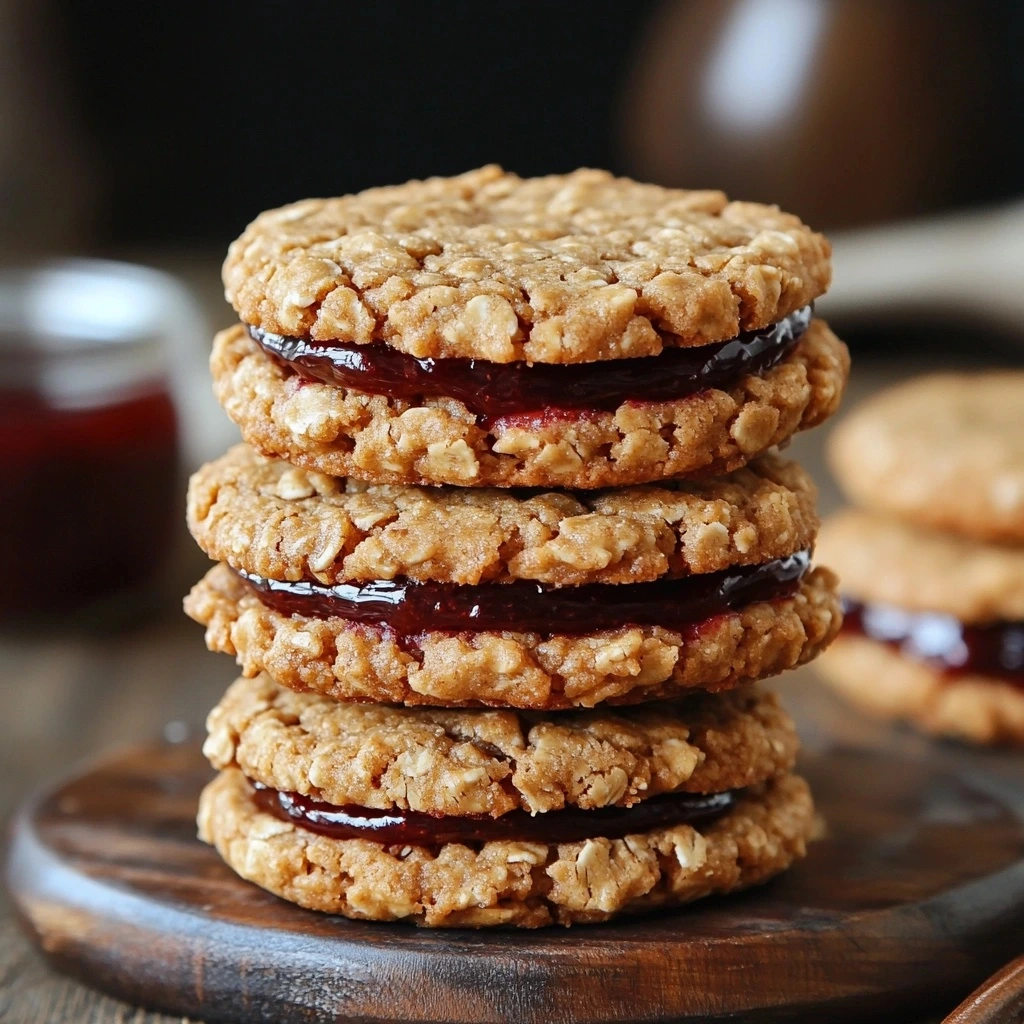 Peanut Butter Jelly Oatmeal Cookie Sandwiches
