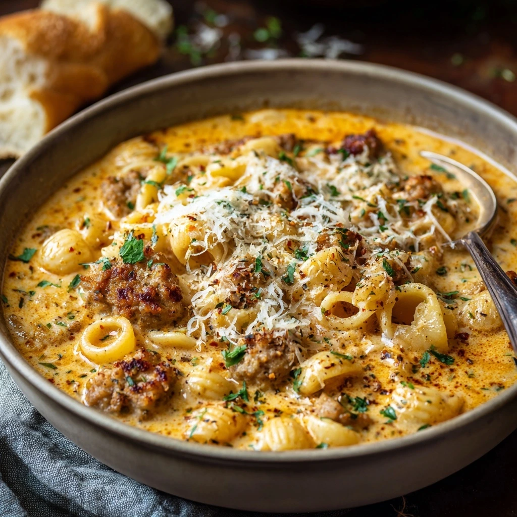 Creamy Parmesan Italian Sausage Ditalini Soup