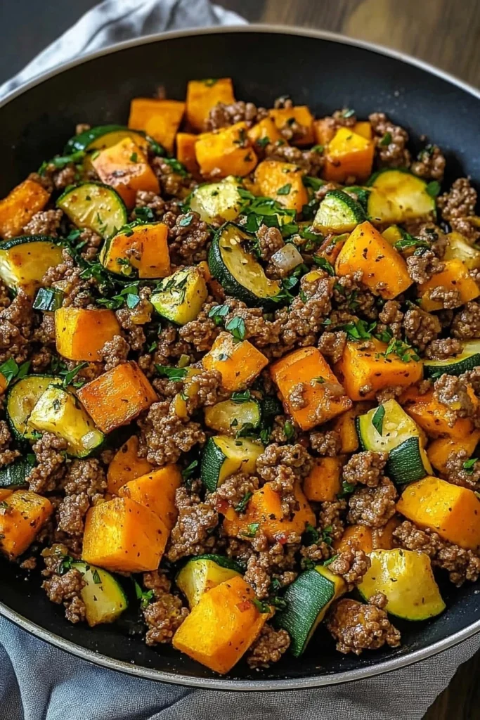 Ground Beef Zucchini Sweet Potato Skillet