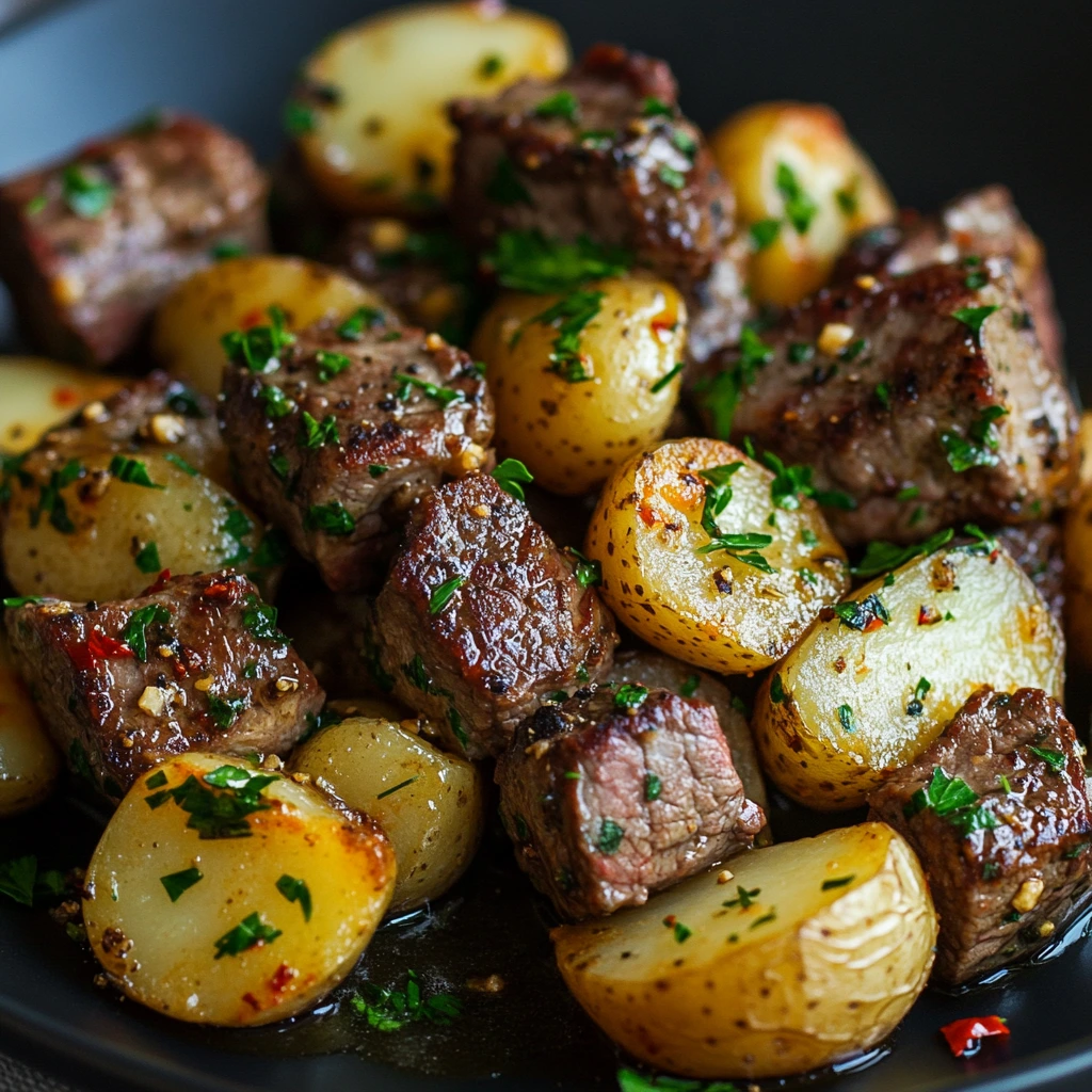 The best Garlic Steak Bites and Potatoes Recipe