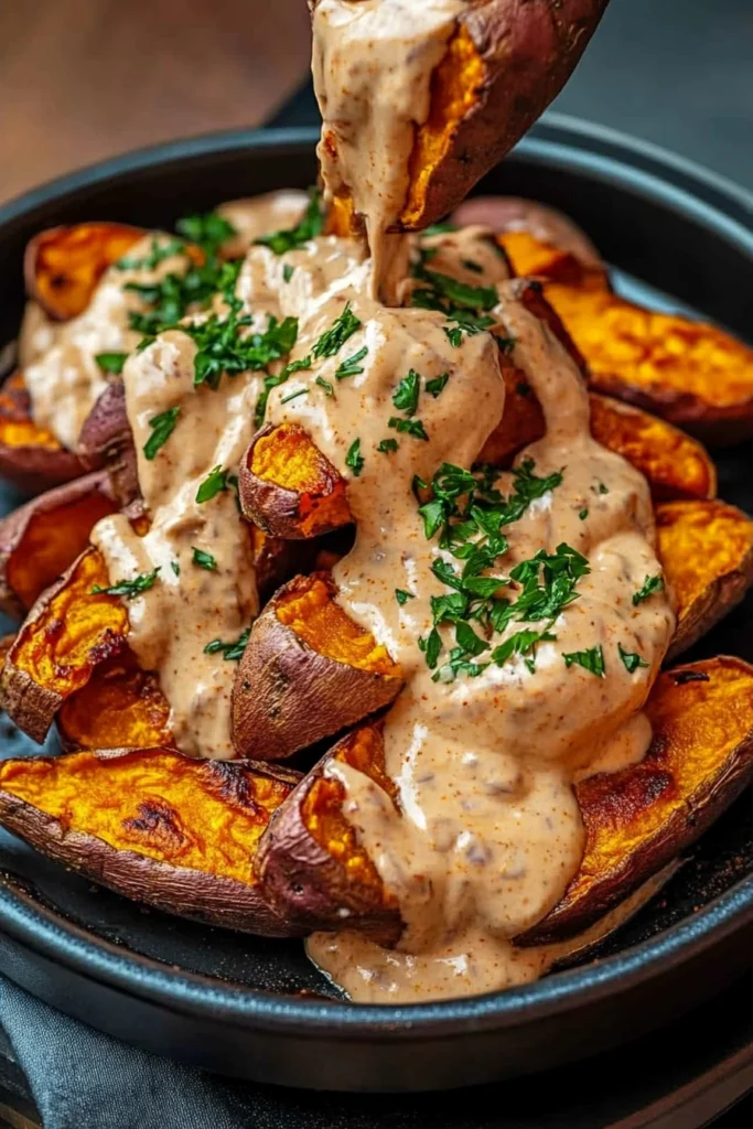 Roasted Sweet Potatoes with Creamy Spiced Sauce