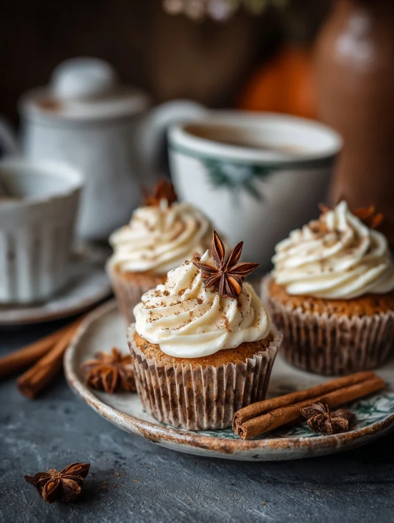 Vanilla Chai Pumpkin Latte Cupcakes with Cinnamon