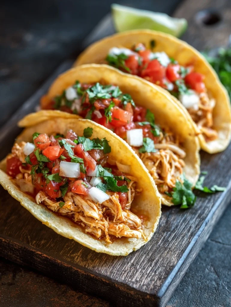 Healthy Crockpot Chicken Tacos with Salsa