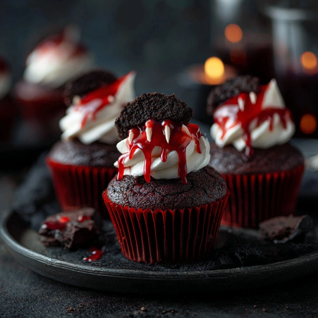 Halloween Vampire Bite Cupcakes with a Gory Surprise recipe