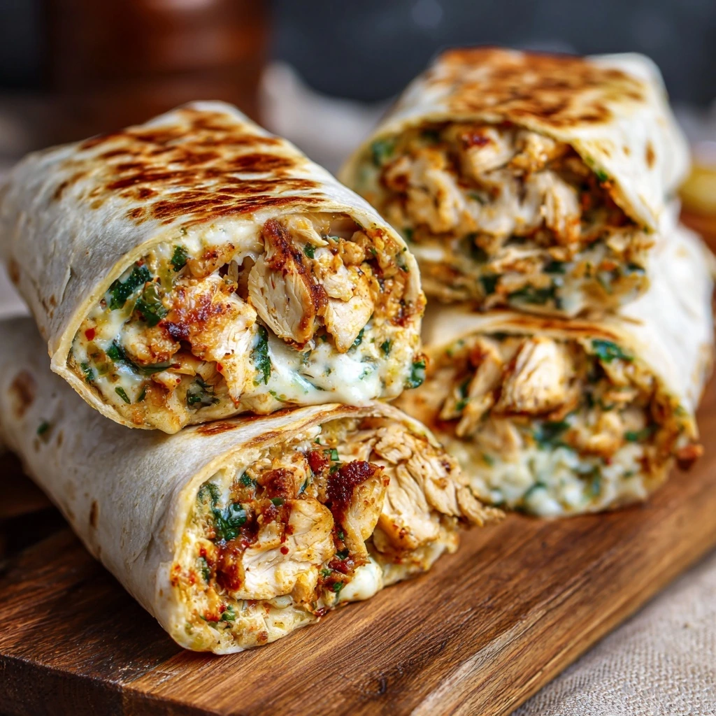Ooey-Gooey Cheesy Garlic Chicken Wraps
