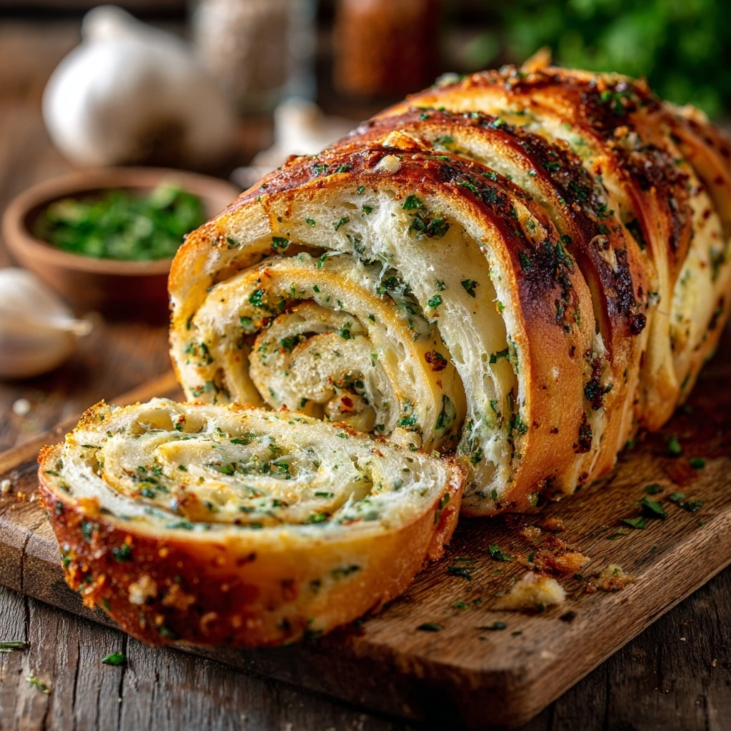 Swirled Garlic Herb And Cheese Bread