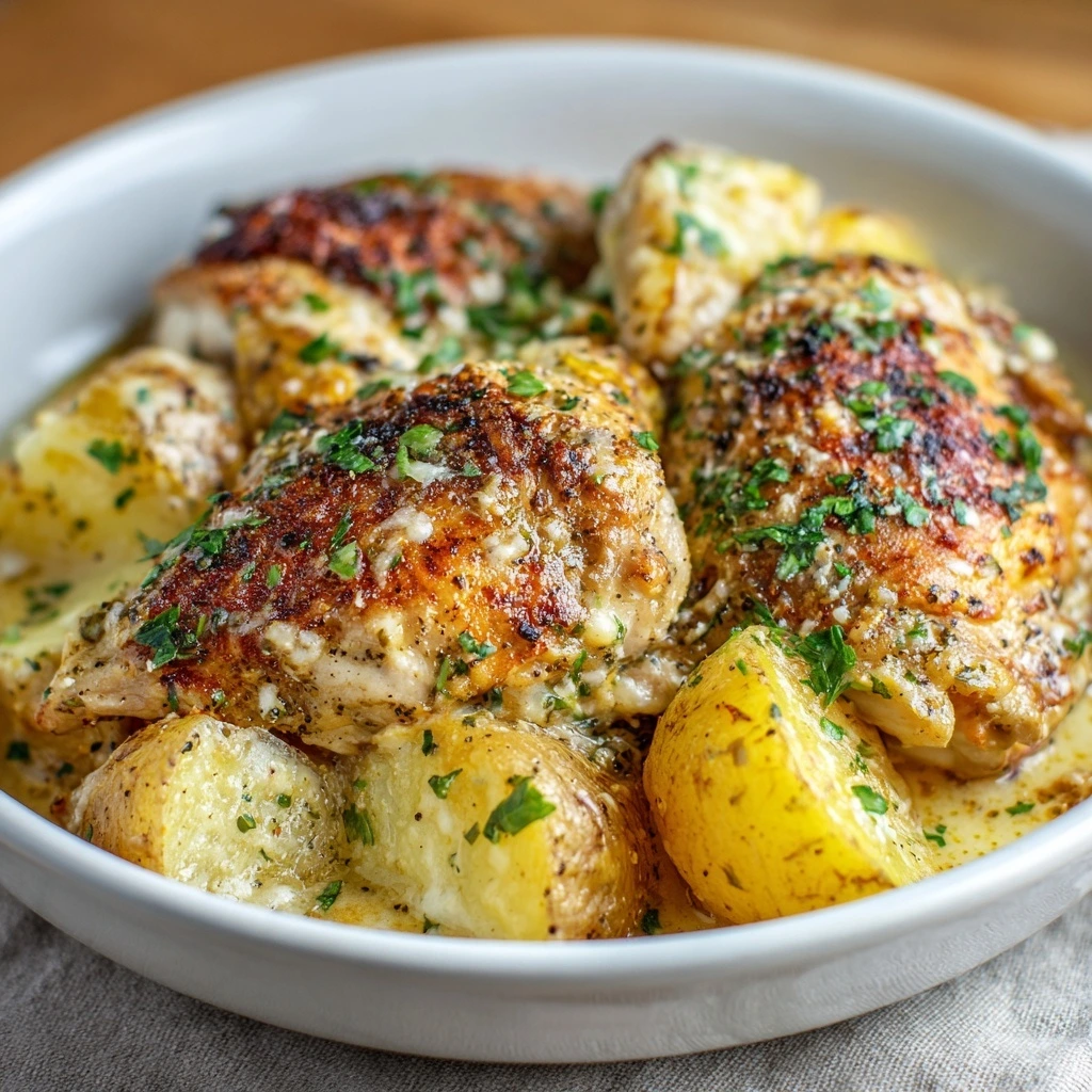 Garlic Parmesan Crockpot Chicken and Potatoes
