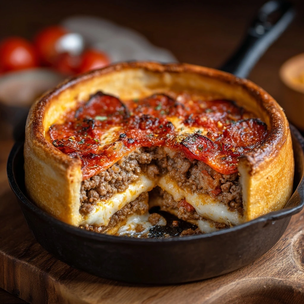 Deep Dish Hamburger, Sausage & Pepperoni Pie