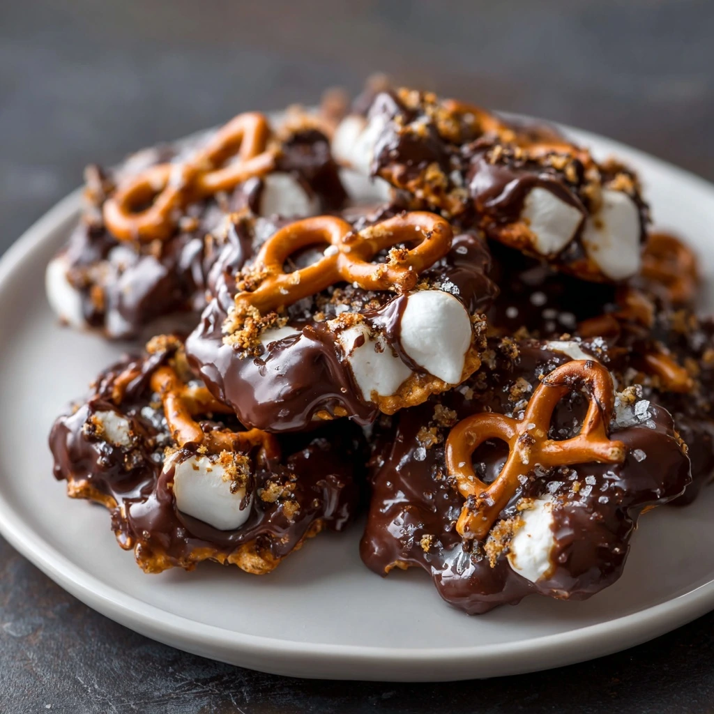 Sweet Salty Pretzel Chocolate Marshmallow Clusters
