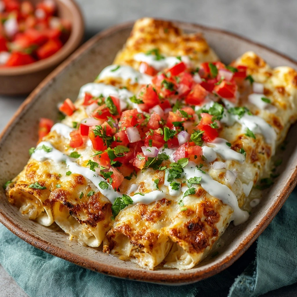 Chicken Enchiladas with Sour Cream White Sauce