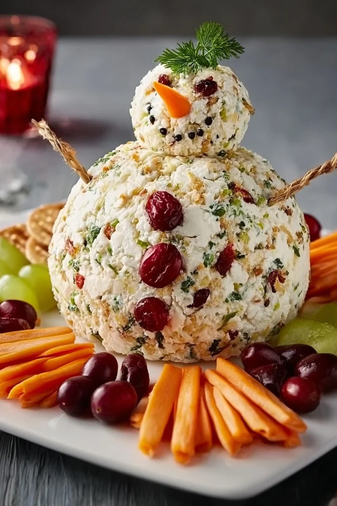 Snowman Cheese Ball Recipe for Christmas Holiday Recipes