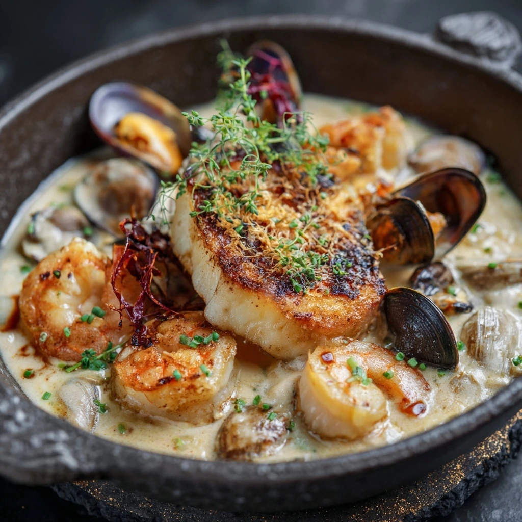 Elegant Gourmet Seafood Cassolette recipe with shrimp, scallops & creamy sauce, perfect for special dinners.