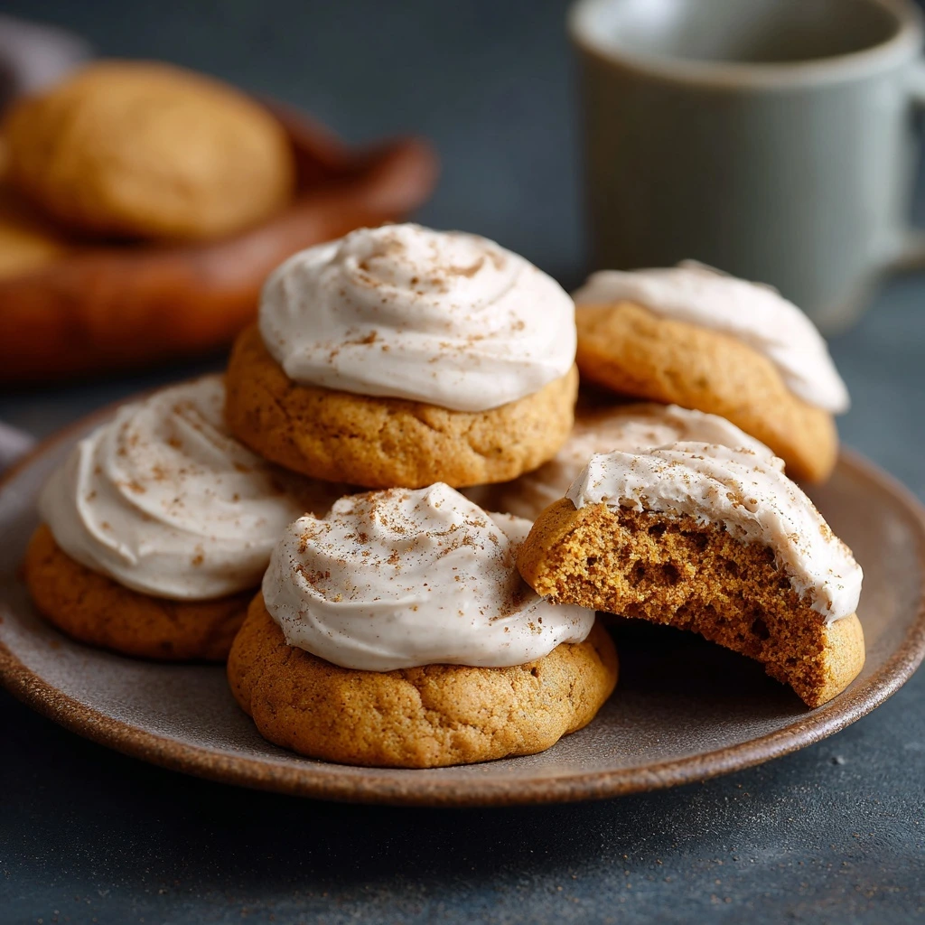 Soft Pumpkin Cookies with Cinnamon Frosting