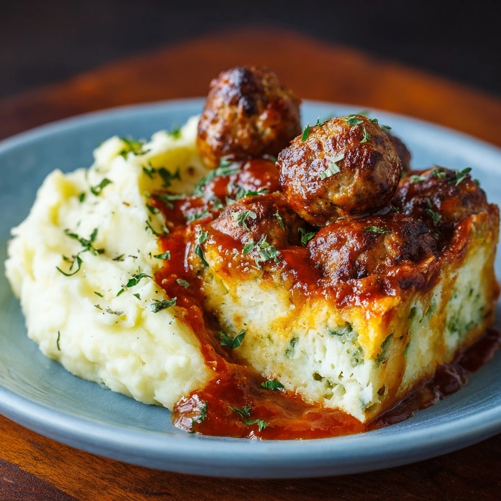 Meatball Mashed Potato Bake