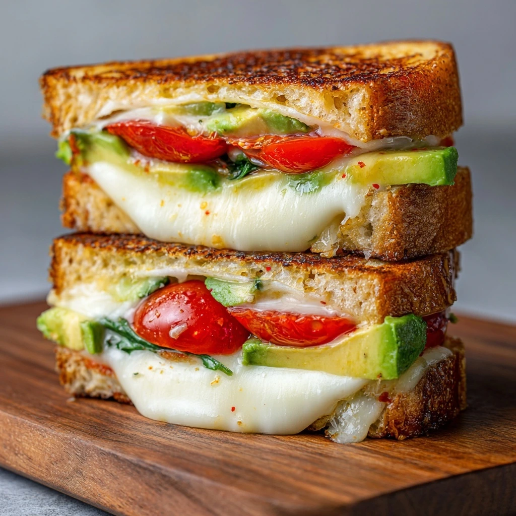 Gourmet Grilled Cheese with Avocado, Mozzarella, and Tomato