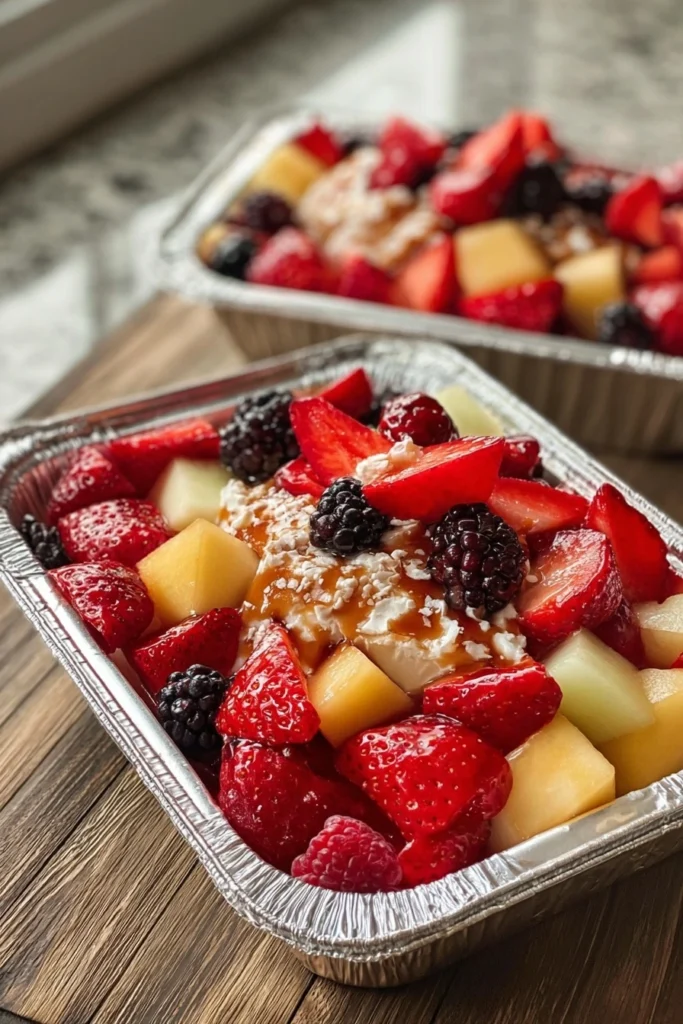 Cheesecake Fruit Salad in a Tin Foil Tray